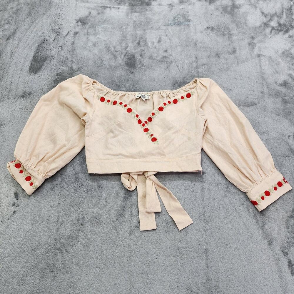 Herencia Collection Top Womens S Cream Embroidered Rosalinda Crop Square‎ Neck